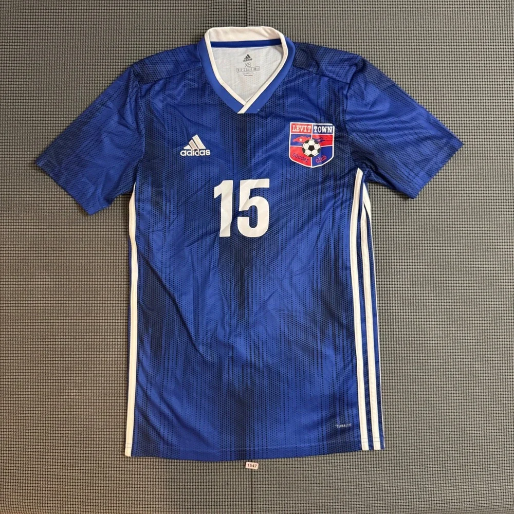 Adidas Climalite Blue Levittown Soccer Club Jersey Number 15 Mens XS SS